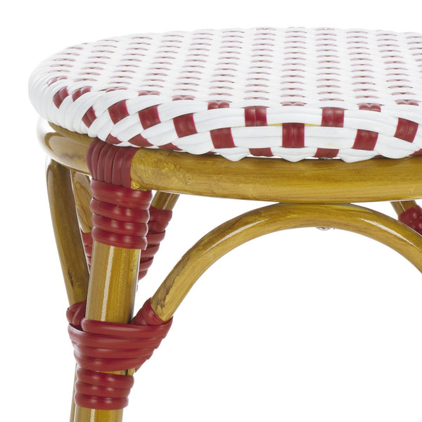 Safavieh Kipnuk Indoor/Outdoor Bar Stool - Stylish Red/White Rattan Bistro Seat For Kitchen & Patio Use FOX5211C
