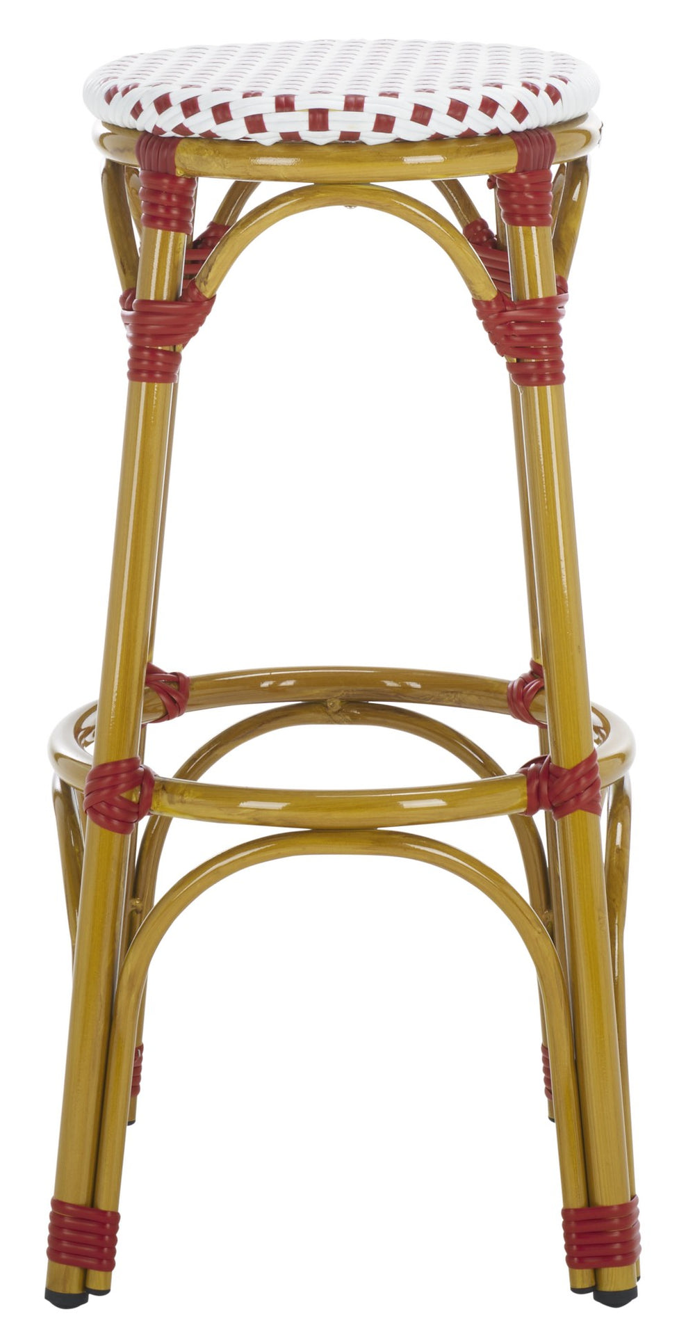 Safavieh Kipnuk Indoor/Outdoor Bar Stool - Stylish Red/White Rattan Bistro Seat For Kitchen & Patio Use FOX5211C