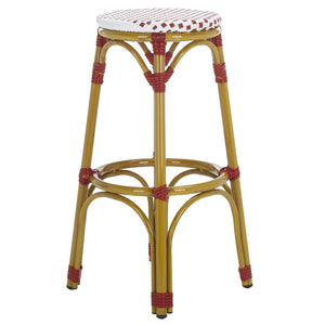 Safavieh Kipnuk Indoor/Outdoor Bar Stool - Stylish Red/White Rattan Bistro Seat For Kitchen & Patio Use FOX5211C