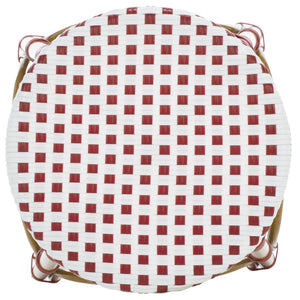 Safavieh Kipnuk Indoor/Outdoor Bar Stool - Stylish Red/White Rattan Bistro Seat For Kitchen & Patio Use FOX5211C