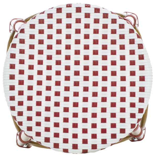 Safavieh Kipnuk Indoor/Outdoor Bar Stool - Stylish Red/White Rattan Bistro Seat For Kitchen & Patio Use FOX5211C