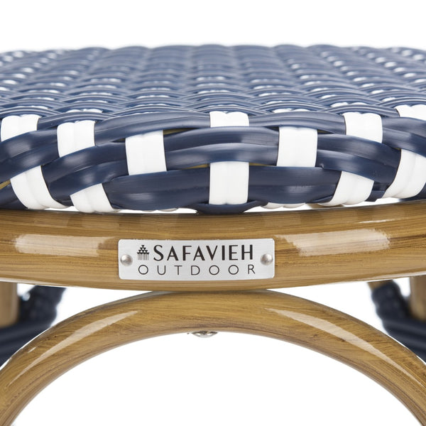 Safavieh Kipnuk Coastal Farmhouse Bar Stool - Navy & White Rattan, Indoor/Outdoor Bistro Style Seating FOX5211D