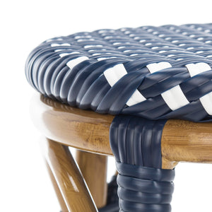 Safavieh Kipnuk Coastal Farmhouse Bar Stool - Navy & White Rattan, Indoor/Outdoor Bistro Style Seating FOX5211D