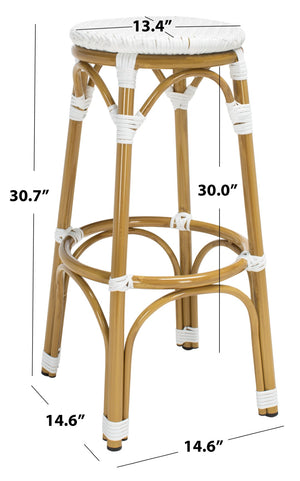 Safavieh KIPNUK Barstool in White - Modern Coastal Bistro Style for Indoor & Outdoor Entertaining Spaces FOX5211E