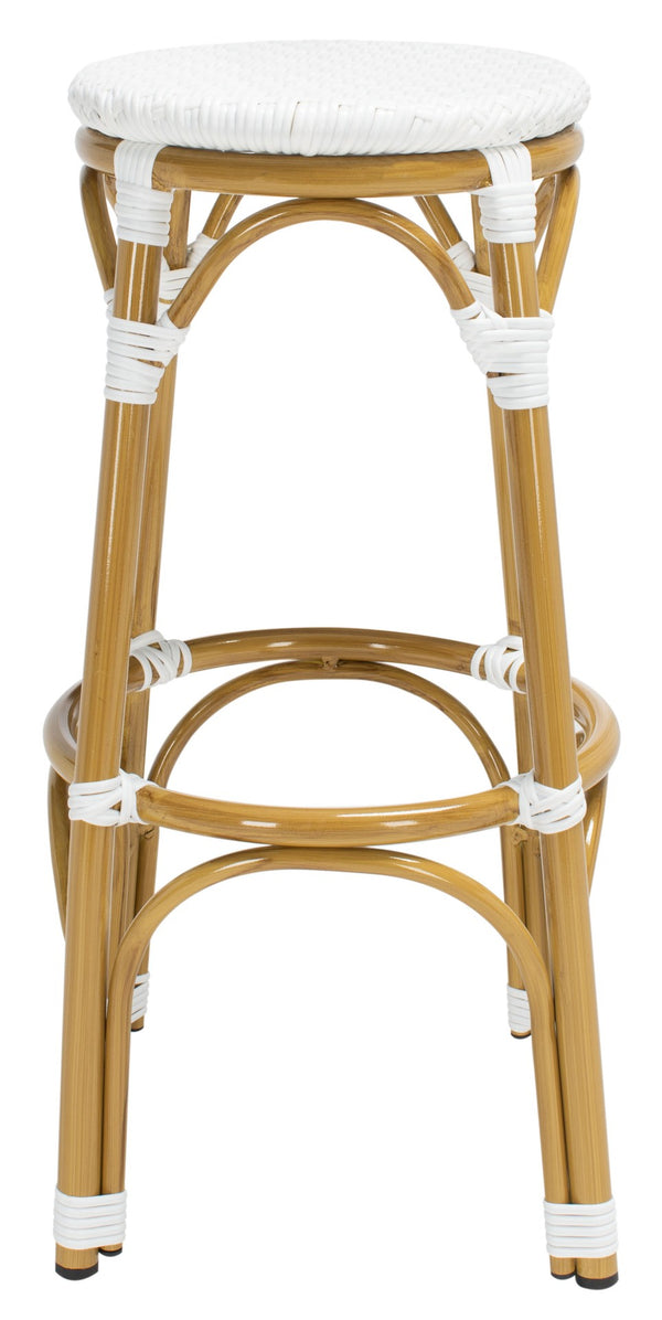 Safavieh KIPNUK Barstool in White - Modern Coastal Bistro Style for Indoor & Outdoor Entertaining Spaces FOX5211E