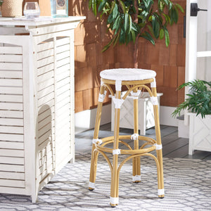Safavieh KIPNUK Barstool in White - Modern Coastal Bistro Style for Indoor & Outdoor Entertaining Spaces FOX5211E