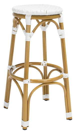 Safavieh KIPNUK Barstool in White - Modern Coastal Bistro Style for Indoor & Outdoor Entertaining Spaces FOX5211E