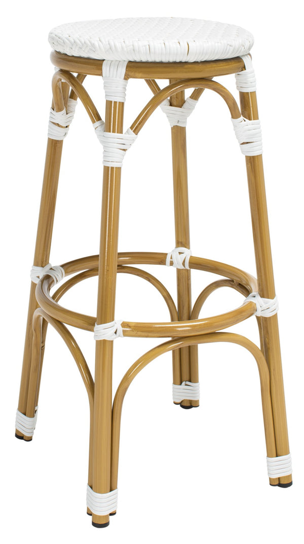 Safavieh KIPNUK Barstool in White - Modern Coastal Bistro Style for Indoor & Outdoor Entertaining Spaces FOX5211E