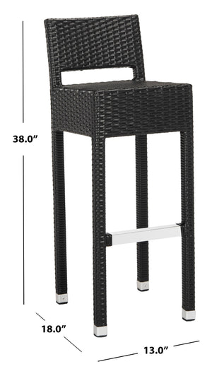 Safavieh LANDRY Barstool - Modern Indoor/Outdoor Seating with Stylish Wicker Design and Durable Metal Accents Black FOX5212A