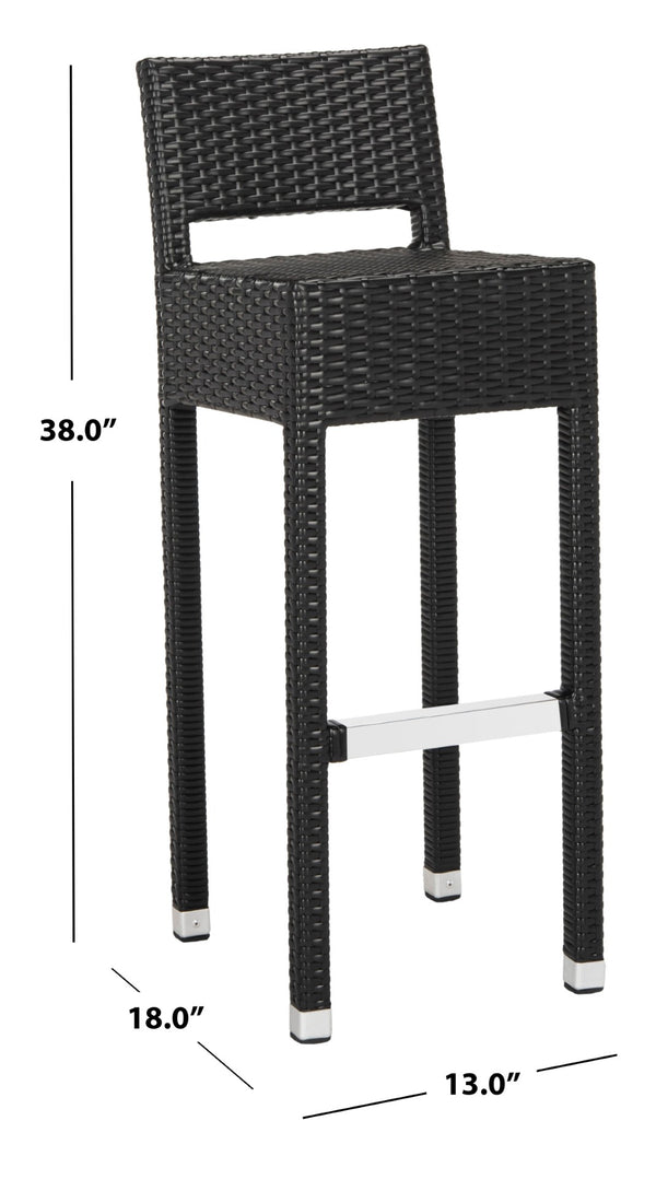 Safavieh LANDRY Barstool - Modern Indoor/Outdoor Seating with Stylish Wicker Design and Durable Metal Accents Black FOX5212A
