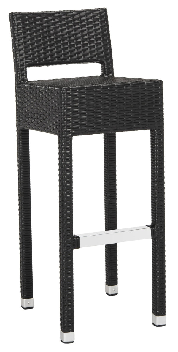 Safavieh LANDRY Barstool - Modern Indoor/Outdoor Seating with Stylish Wicker Design and Durable Metal Accents Black FOX5212A