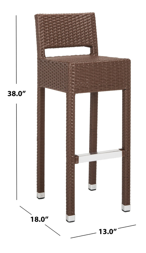 Safavieh LANDRY Barstool - Modern Indoor/Outdoor Seating with Stylish Wicker Design and Durable Metal Accents Brown FOX5212B