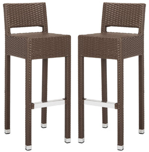 Safavieh LANDRY Barstool - Modern Indoor/Outdoor Seating with Stylish Wicker Design and Durable Metal Accents Brown FOX5212B