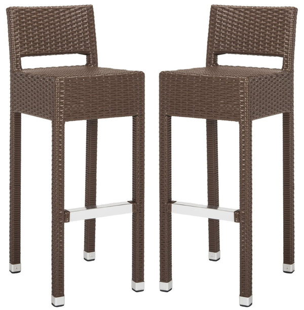 Safavieh LANDRY Barstool - Modern Indoor/Outdoor Seating with Stylish Wicker Design and Durable Metal Accents Brown FOX5212B