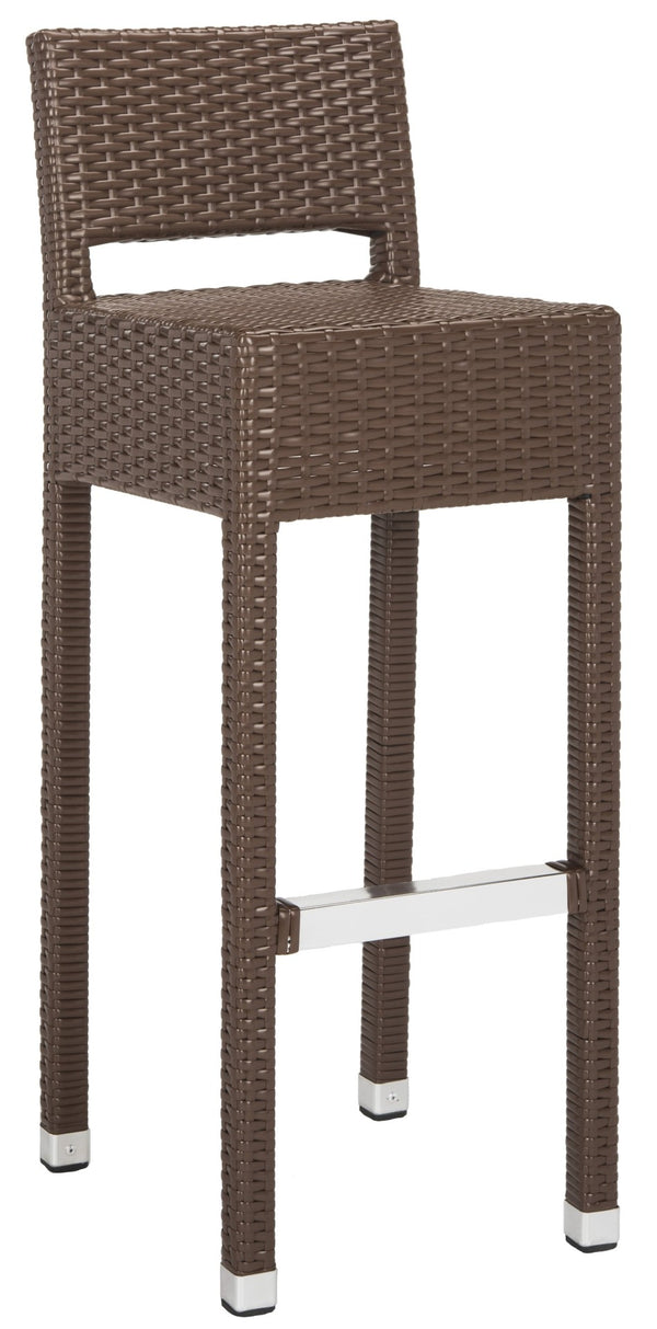 Safavieh LANDRY Barstool - Modern Indoor/Outdoor Seating with Stylish Wicker Design and Durable Metal Accents Brown FOX5212B