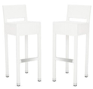 Safavieh LANDRY Barstool - Modern Indoor/Outdoor Seating with Stylish Wicker Design and Durable Metal Accents White FOX5212C