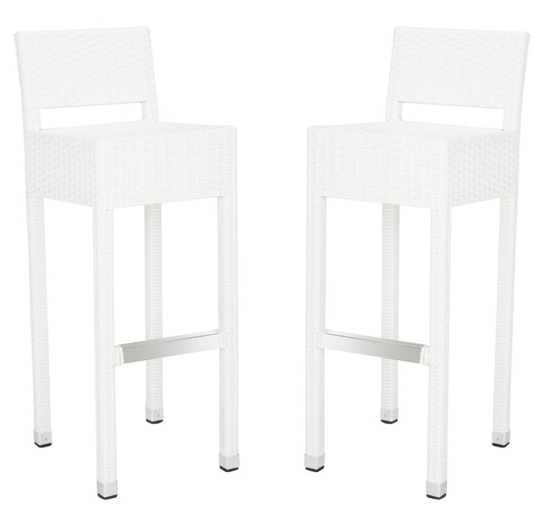 Safavieh LANDRY Barstool - Modern Indoor/Outdoor Seating with Stylish Wicker Design and Durable Metal Accents White FOX5212C