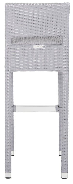 Safavieh LANDRY Barstool - Modern Indoor/Outdoor Seating with Stylish Wicker Design and Durable Metal Accents Grey FOX5212D