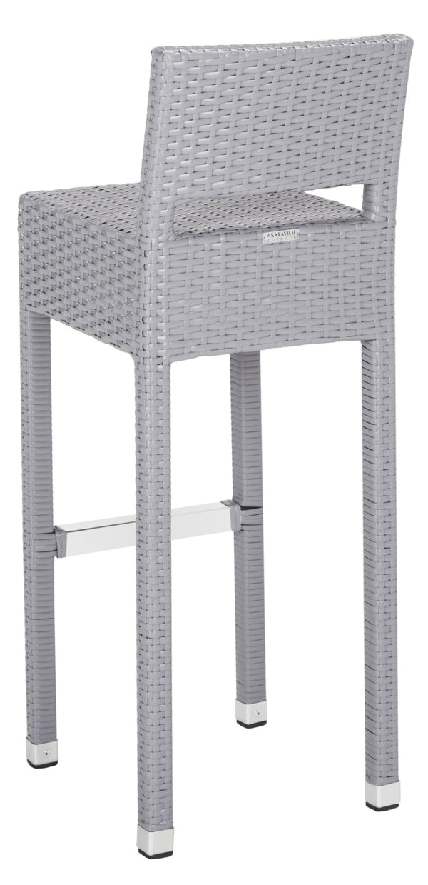 Safavieh LANDRY Barstool - Modern Indoor/Outdoor Seating with Stylish Wicker Design and Durable Metal Accents Grey FOX5212D