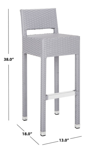 Safavieh LANDRY Barstool - Modern Indoor/Outdoor Seating with Stylish Wicker Design and Durable Metal Accents Grey FOX5212D