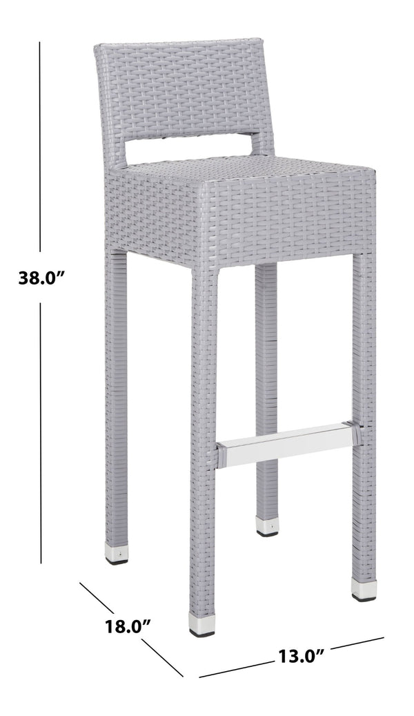 Safavieh LANDRY Barstool - Modern Indoor/Outdoor Seating with Stylish Wicker Design and Durable Metal Accents Grey FOX5212D
