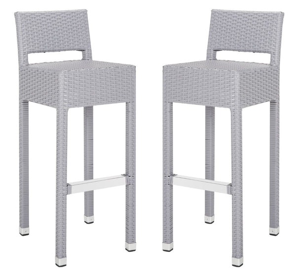 Safavieh LANDRY Barstool - Modern Indoor/Outdoor Seating with Stylish Wicker Design and Durable Metal Accents Grey FOX5212D