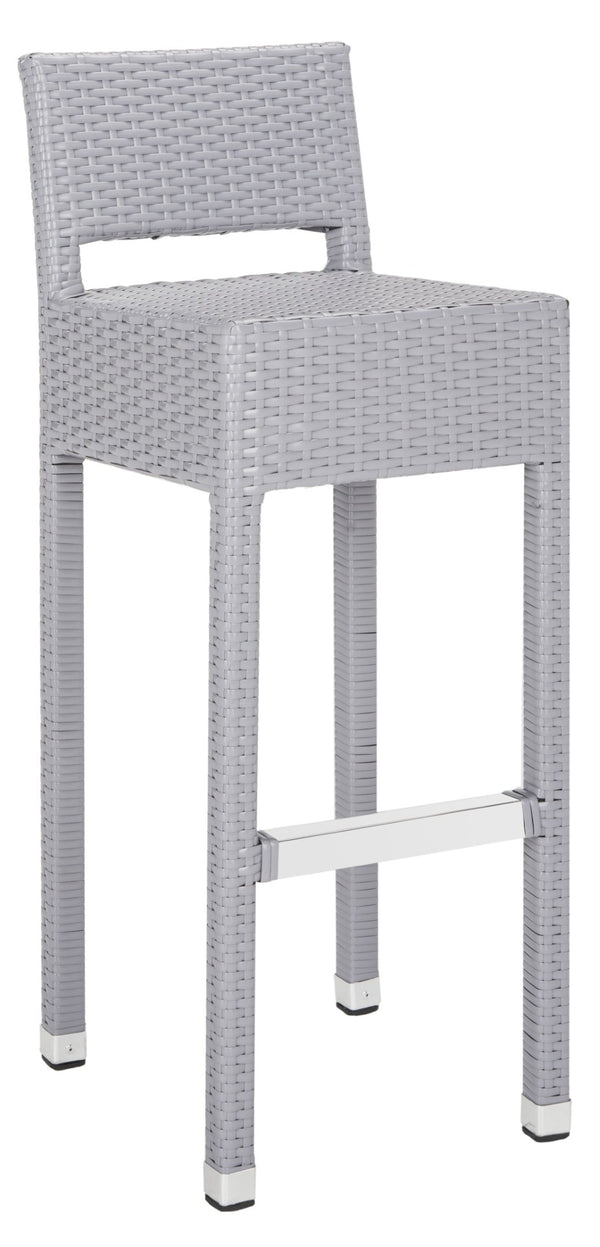 Safavieh LANDRY Barstool - Modern Indoor/Outdoor Seating with Stylish Wicker Design and Durable Metal Accents Grey FOX5212D
