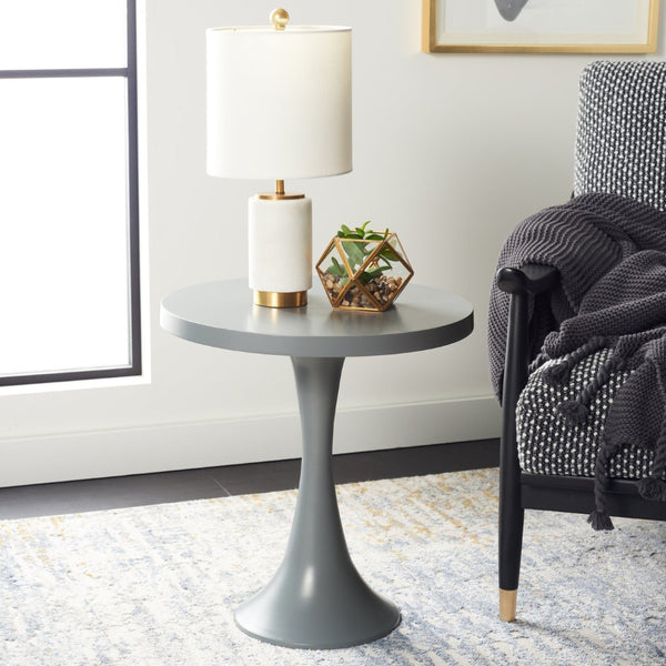 Safavieh Galium Aluminum Round Top Side Table: Modern Minimalist Design For Indoor & Outdoor Elegance Dark Grey FOX5500B