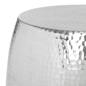 Safavieh Vanadium Round Hammered Stool – Modern Minimalist Accent Table For Stylish Living Spaces & Decor Silver FOX5504A