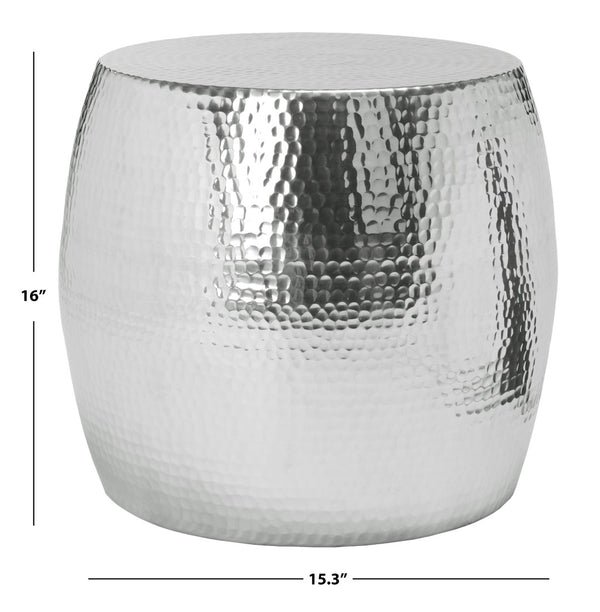 Safavieh Vanadium Round Hammered Stool – Modern Minimalist Accent Table For Stylish Living Spaces & Decor Silver FOX5504A