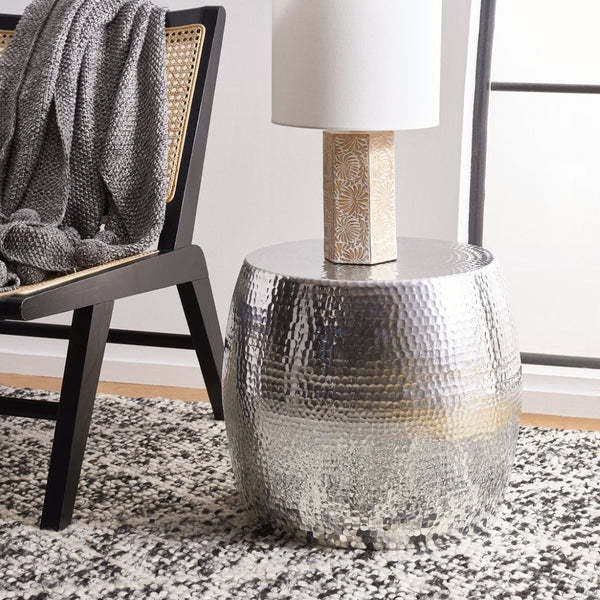 Safavieh Vanadium Round Hammered Stool – Modern Minimalist Accent Table For Stylish Living Spaces & Decor Silver FOX5504A