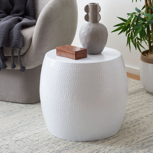 Safavieh Vanadium Round Hammered Stool – Modern Minimalist Accent Table For Stylish Living Spaces & Decor White FOX5504B
