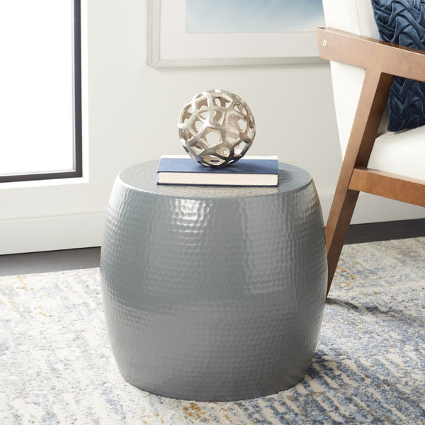 Safavieh Vanadium Round Hammered Stool – Modern Minimalist Accent Table For Stylish Living Spaces & Decor Dark Grey FOX5504C