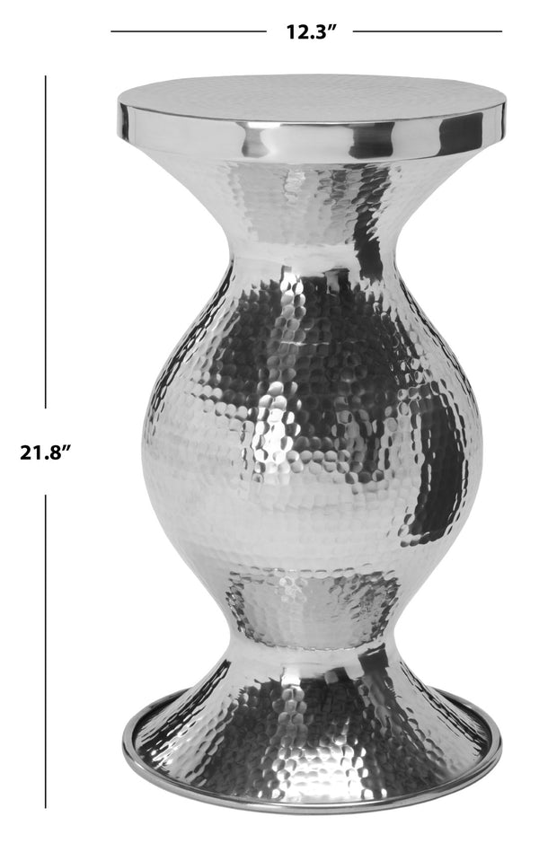 Safavieh Radium Sculptural Hammered Stool - Elegant Hourglass Accent For Modern And Traditional Spaces Silver FOX5505A