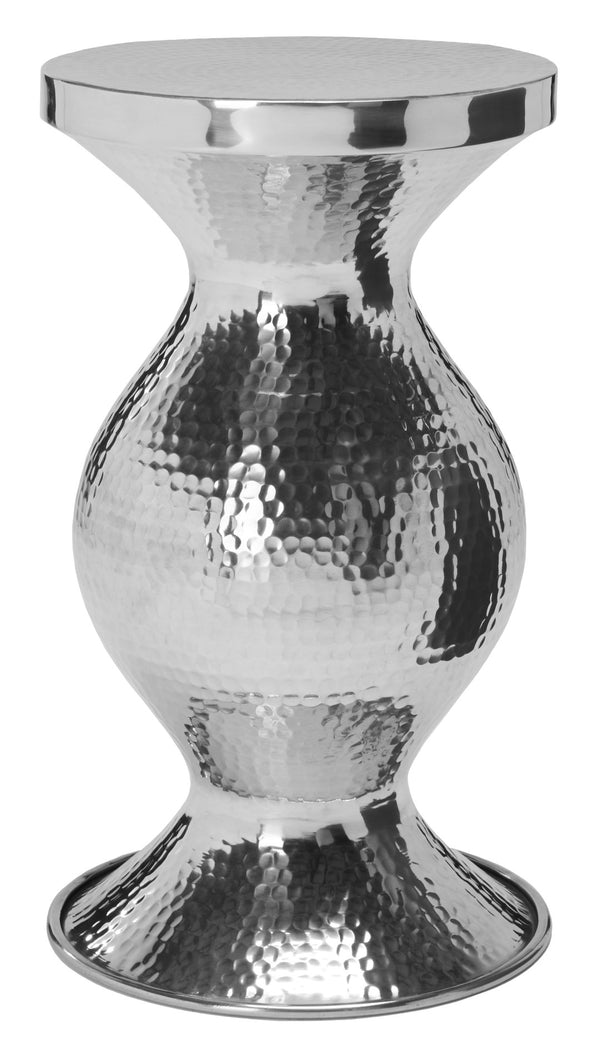 Safavieh Radium Sculptural Hammered Stool - Elegant Hourglass Accent For Modern And Traditional Spaces Silver FOX5505A