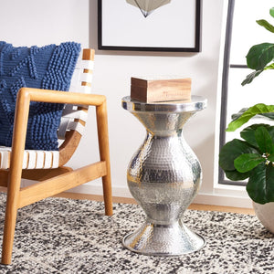 Safavieh Radium Sculptural Hammered Stool - Elegant Hourglass Accent For Modern And Traditional Spaces Silver FOX5505A