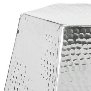 Safavieh Aidan Hammered Aluminum Stool - Modern Glam Accent Piece For Stylish Seating And Decor Versatility Silver FOX5509A