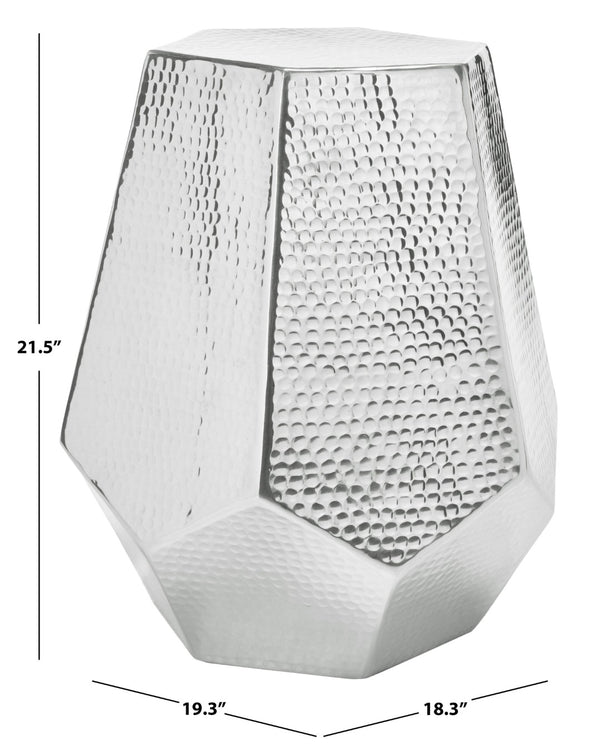 Safavieh Aidan Hammered Aluminum Stool - Modern Glam Accent Piece For Stylish Seating And Decor Versatility Silver FOX5509A