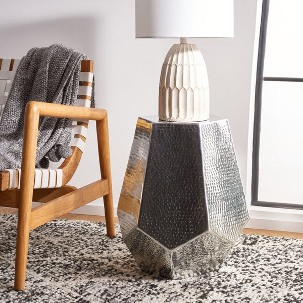 Safavieh Aidan Hammered Aluminum Stool - Modern Glam Accent Piece For Stylish Seating And Decor Versatility Silver FOX5509A