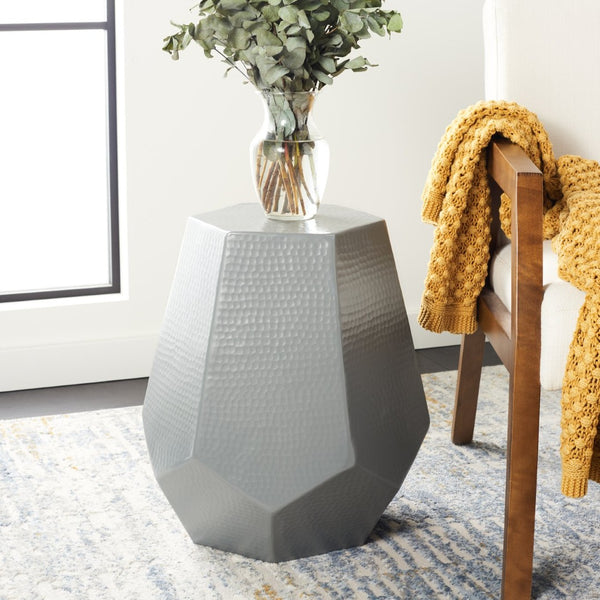 Safavieh Aidan Hammered Aluminum Stool - Modern Glam Accent Piece For Stylish Seating And Decor Versatility Dark Grey FOX5509C