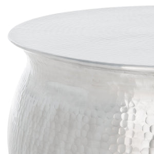 Safavieh Aztec Hammered Metal Table Stool - Artisanal Accent Piece For Versatile Home Decor & Design Elegance Silver FOX5516A