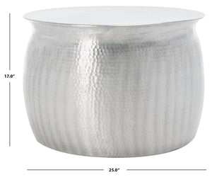 Safavieh Aztec Hammered Metal Table Stool - Artisanal Accent Piece For Versatile Home Decor & Design Elegance Silver FOX5516A