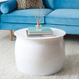 Safavieh Aztec Hammered Metal Table Stool - Artisanal Accent Piece For Versatile Home Decor & Design Elegance White FOX5516B