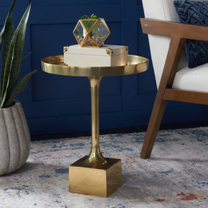 Safavieh Corvus Round Side Table – Contemporary Accent Piece With Sleek Metalwork For Modern Living Spaces Antique Brass FOX5519A