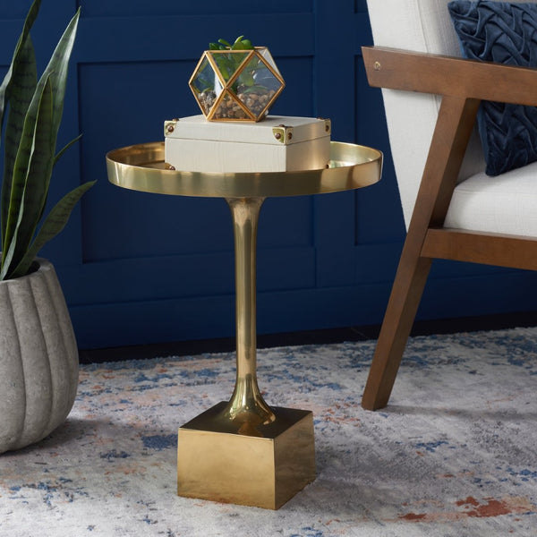 Safavieh Corvus Round Side Table – Contemporary Accent Piece With Sleek Metalwork For Modern Living Spaces Antique Brass FOX5519A