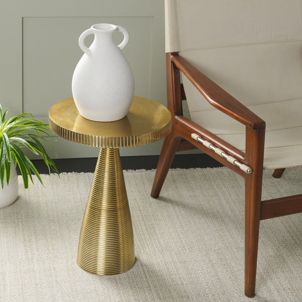 Safavieh Champeaux Round Accent Table - Sculptural Aluminum Design With Champagne Gold Finish For Modern Homes FOX5527A