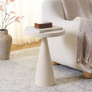 Safavieh Champeaux Cast Aluminum Pedestal Accent Table Sculptural White Textured Modern FOX5527B