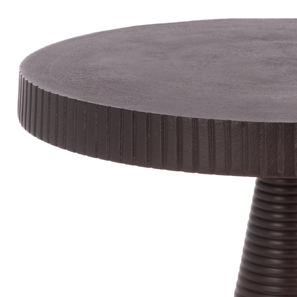 Champeaux Round Accent Table With Sculptural Tapered Pedestal, Textured Aluminum Finish, 21" H