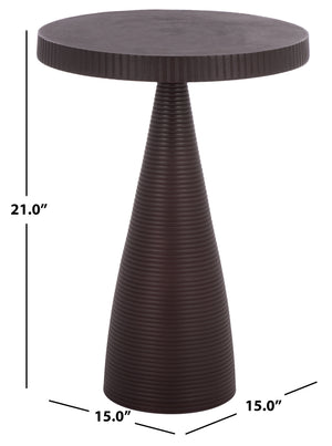 Champeaux Round Accent Table With Sculptural Tapered Pedestal, Textured Aluminum Finish, 21" H