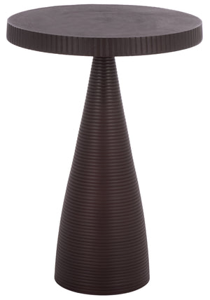 Champeaux Round Accent Table With Sculptural Tapered Pedestal, Textured Aluminum Finish, 21" H
